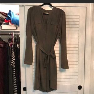 Tall olive green shirt dress LOFT